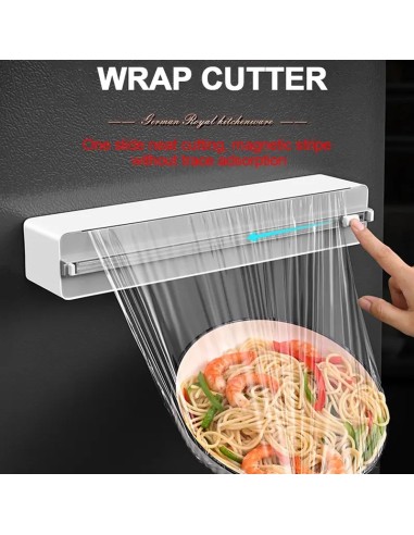 Coupe-Film Plastique avec Couteau Coulissant, Réfrigérateur Mural de Cuisine avec Boîte Magnétique