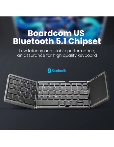 Mini clavier Bluetooth pliable sans fil avec TouchSub, bouton multifonction, Windows, Android, IOS, téléphone