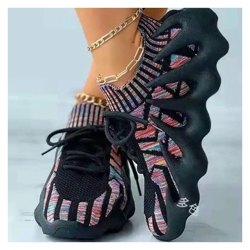 Chaussures vulcanisées pour femmes, baskets plates tricotées